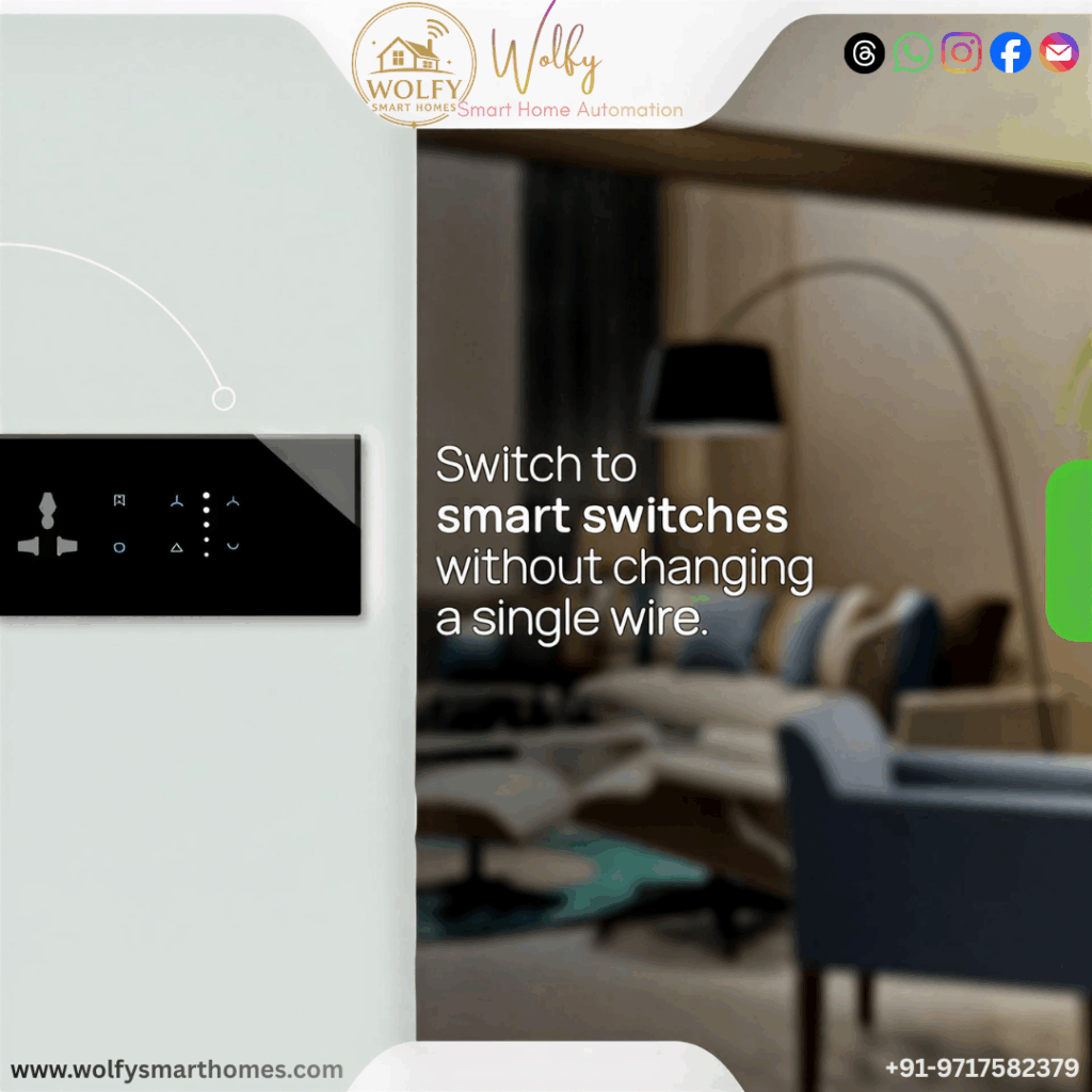 Smart switches for home automation installed in a stylish modern living room