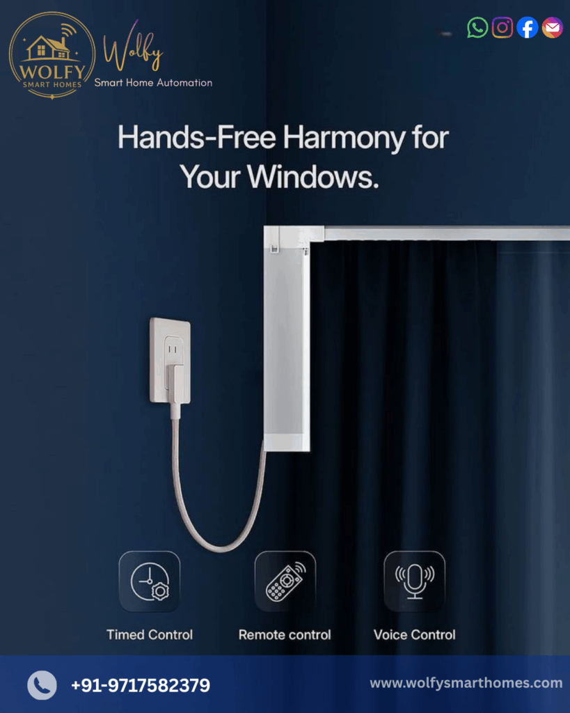 wolfy smart motorized curtains controller in modern living room