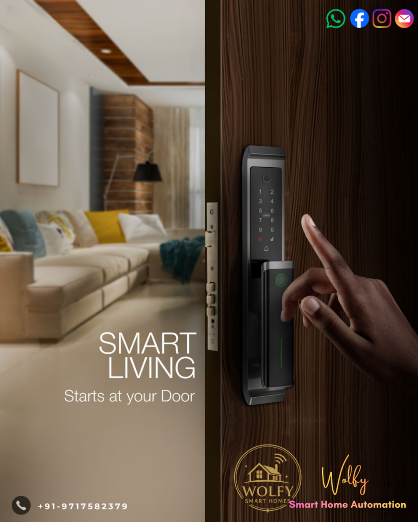 Wolfy smart door locks installed on modern home door